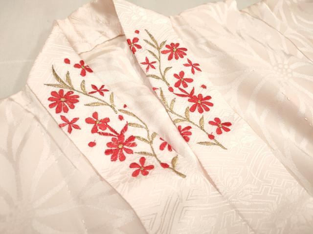 平和屋着物[]女の子　子供　長襦袢　無双仕立て　鞠花地紋　桜色　半衿刺繍　逸品　DABH5413ea