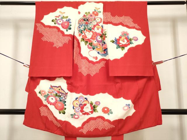 平和屋着物[]お宮参り　女の子　祝着　産着　初着　のしめ　絞り　糸車花文　逸品　DABH5414ea