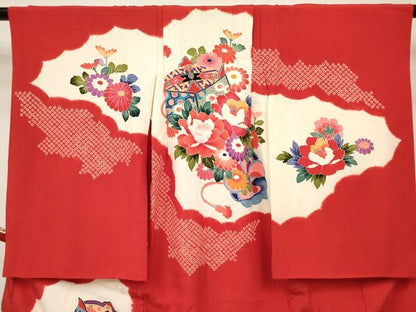 平和屋着物[]お宮参り　女の子　祝着　産着　初着　のしめ　絞り　糸車花文　逸品　DABH5414ea