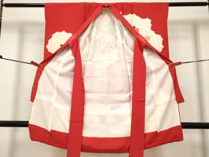 平和屋着物[]お宮参り　女の子　祝着　産着　初着　のしめ　絞り　糸車花文　逸品　DABH5414ea