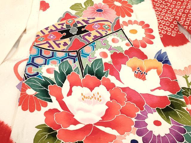 平和屋着物[]お宮参り　女の子　祝着　産着　初着　のしめ　絞り　糸車花文　逸品　DABH5414ea
