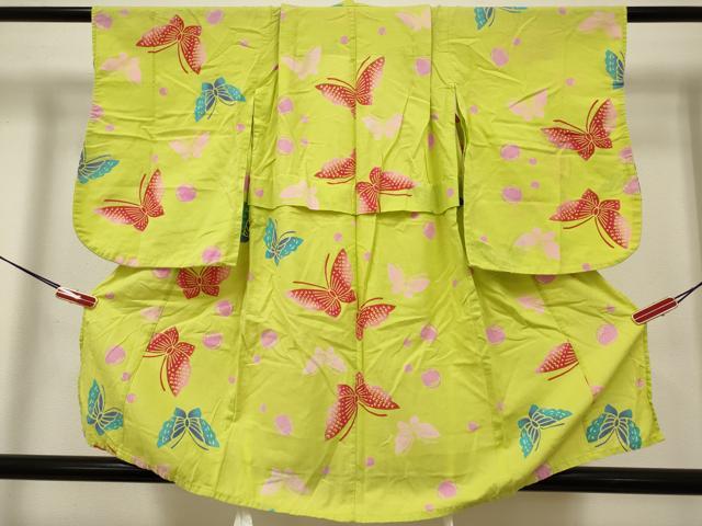 平和屋着物＊夏物　浴衣　女の子　注染　舞蝶文　雫　日本製　綿　逸品　DABH5419ea