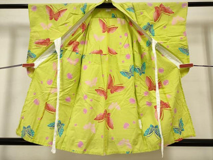 平和屋着物＊夏物　浴衣　女の子　注染　舞蝶文　雫　日本製　綿　逸品　DABH5419ea