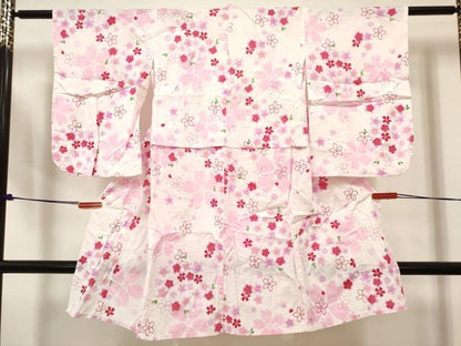 平和屋着物＊夏物　綿紅梅　浴衣　女の子　舞桜文　綿　逸品　DABH5423ea