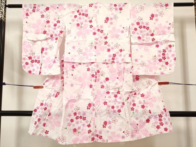 平和屋着物＊夏物　綿紅梅　浴衣　女の子　舞桜文　綿　逸品　DABH5423ea