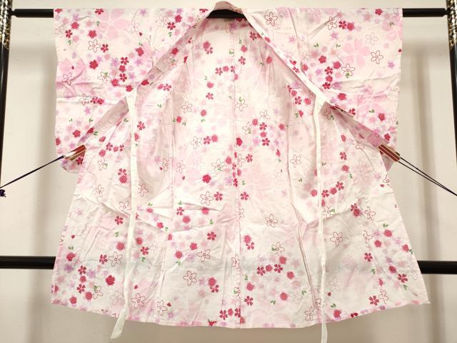 平和屋着物＊夏物　綿紅梅　浴衣　女の子　舞桜文　綿　逸品　DABH5423ea