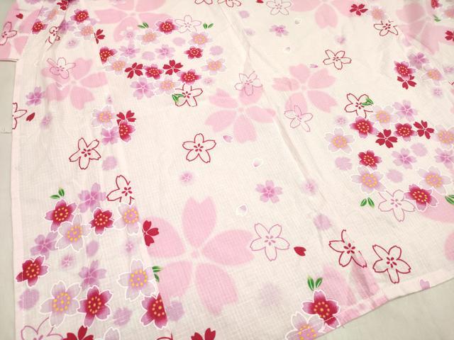 平和屋着物＊夏物　綿紅梅　浴衣　女の子　舞桜文　綿　逸品　DABH5423ea
