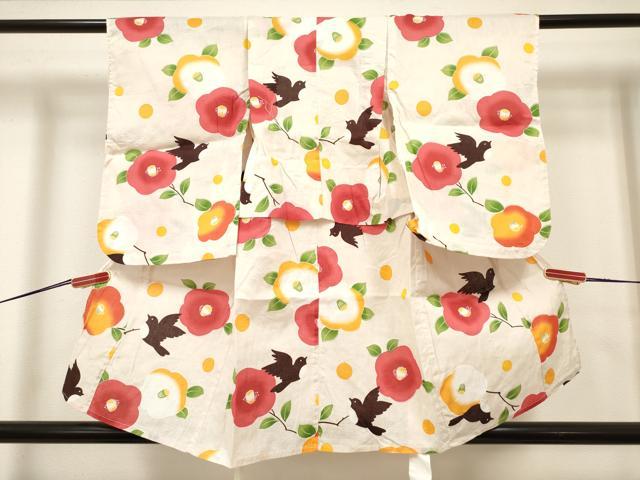 平和屋着物＊夏物　綿紅梅　浴衣　女の子　椿　飛鳥文　綿　逸品　DABH5424ea