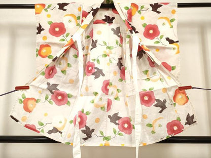 平和屋着物＊夏物　綿紅梅　浴衣　女の子　椿　飛鳥文　綿　逸品　DABH5424ea