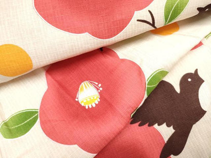平和屋着物＊夏物　綿紅梅　浴衣　女の子　椿　飛鳥文　綿　逸品　DABH5424ea