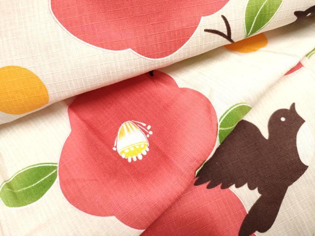 平和屋着物＊夏物　綿紅梅　浴衣　女の子　椿　飛鳥文　綿　逸品　DABH5424ea