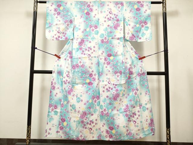 平和屋着物＊夏物　綿紅梅　浴衣　女の子　舞桜文　綿　逸品　DABH5426ea