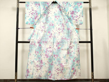 平和屋着物＊夏物　綿紅梅　浴衣　女の子　舞桜文　綿　逸品　DABH5426ea