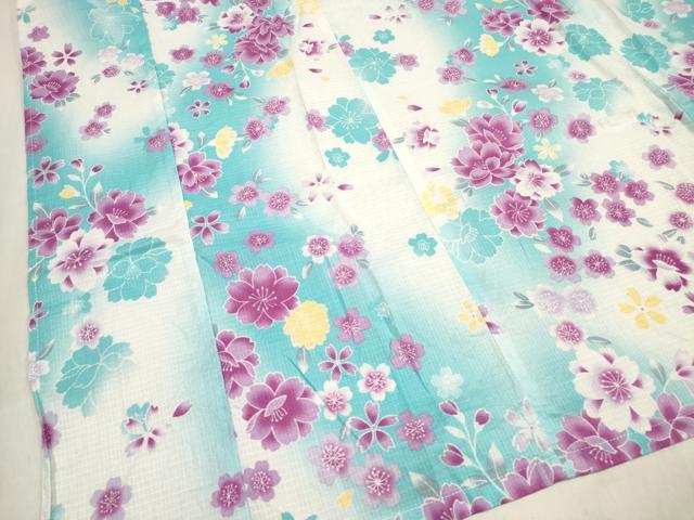 平和屋着物＊夏物　綿紅梅　浴衣　女の子　舞桜文　綿　逸品　DABH5426ea
