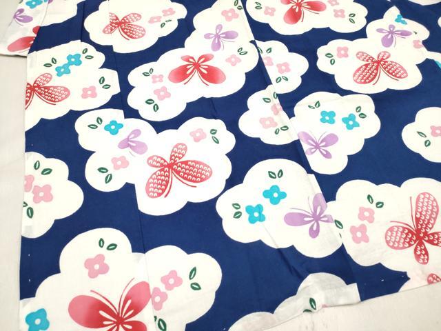 平和屋着物＊夏物　浴衣　女の子　注染　雲取り花蝶文　綿　逸品　DABH5427ea