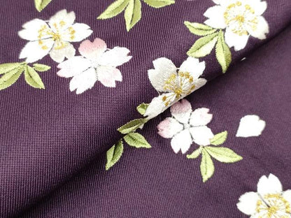 平和屋着物[]女の子　子供　行灯袴　総刺繍　舞桜文　葡萄色　金糸　洗える着物　未使用　DABH5433ea