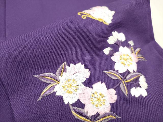平和屋着物[]女の子　子供　行灯袴　総刺繍　舞蝶舞桜文　菖蒲色　金糸　洗える着物　DABH5443ea