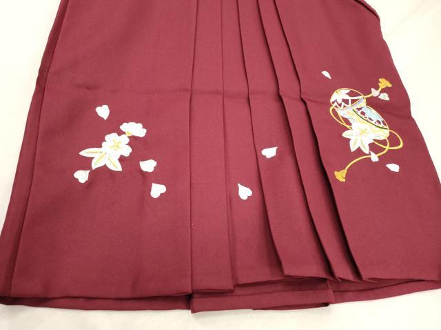 平和屋着物[]女の子　子供　行灯袴　総刺繍　鞠桜文　濃紅色　金糸　洗える着物　DABH5447ea