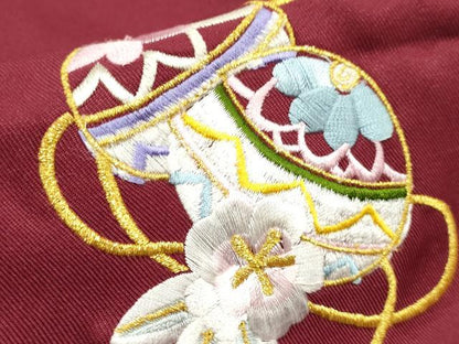 平和屋着物[]女の子　子供　行灯袴　総刺繍　鞠桜文　濃紅色　金糸　洗える着物　DABH5448ea