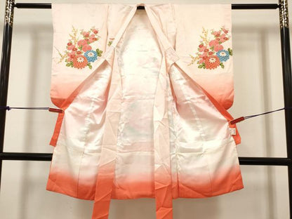 平和屋着物[]七五三　女の子　３歳　祝着　三つ身　流水花文　暈し染め　逸品　DABH5453ea
