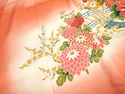 平和屋着物[]七五三　女の子　３歳　祝着　三つ身　流水花文　暈し染め　逸品　DABH5453ea