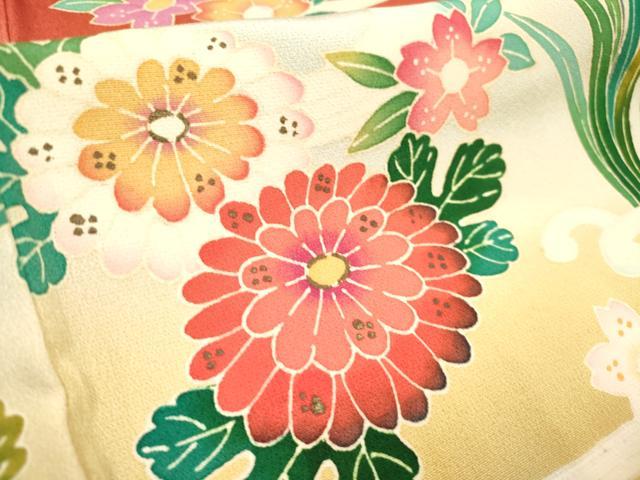 平和屋着物[]七五三　女の子　７歳　祝着　四つ身　蛇籠花鳥文　枝梅　暈し染め　逸品　DABH5455ea