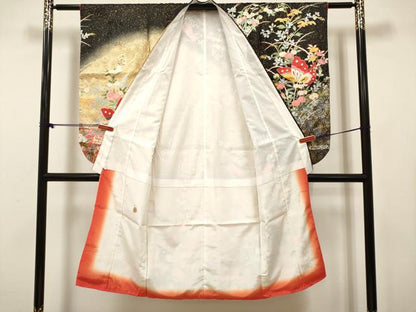 平和屋着物[]七五三　女の子　７歳　祝着　四つ身　舞蝶秋草文　暈し染め　黒地　金銀彩　逸品　DABH5456ea
