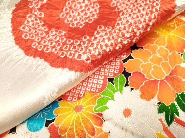 平和屋着物[]お宮参り　女の子　祝着　産着　初着　のしめ　絞り　くす玉花文　金彩　逸品　DABH5457ea