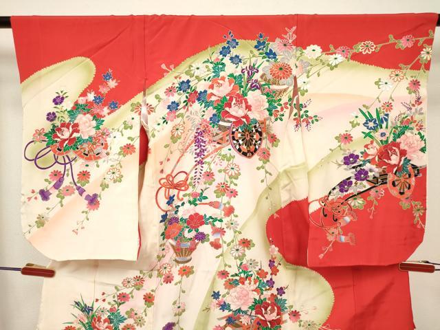 平和屋着物[]七五三　女の子　３歳　祝着　三つ身　花車飾花文　金銀彩　逸品　DABH5458ea