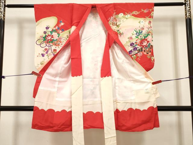平和屋着物[]七五三　女の子　３歳　祝着　三つ身　花車飾花文　金銀彩　逸品　DABH5458ea
