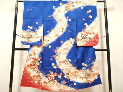 平和屋着物[]七五三　女の子　７歳　祝着　四つ身　花鞠文　折り鶴　暈し染め　金彩　逸品　DABH5459ea