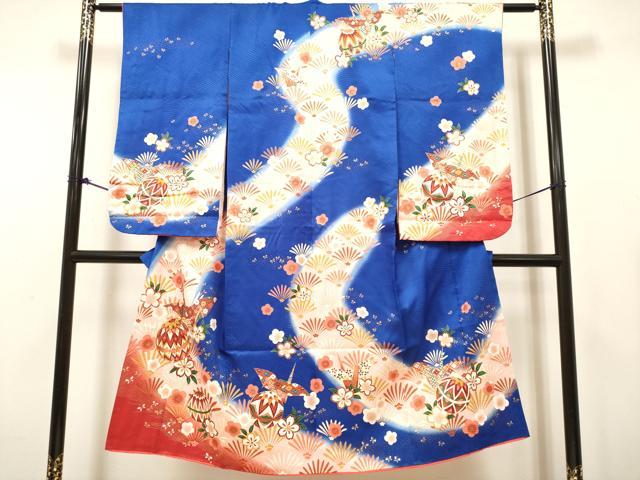 平和屋着物[]七五三　女の子　７歳　祝着　四つ身　花鞠文　折り鶴　暈し染め　金彩　逸品　DABH5459ea