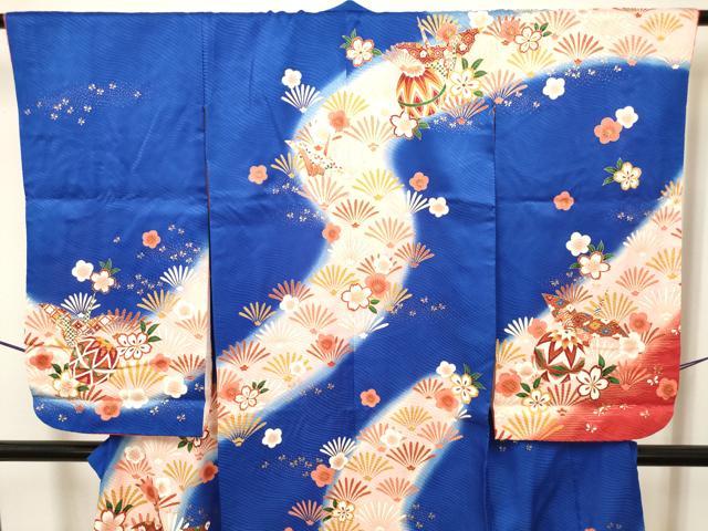 平和屋着物[]七五三　女の子　７歳　祝着　四つ身　花鞠文　折り鶴　暈し染め　金彩　逸品　DABH5459ea