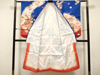 平和屋着物[]七五三　女の子　７歳　祝着　四つ身　花鞠文　折り鶴　暈し染め　金彩　逸品　DABH5459ea