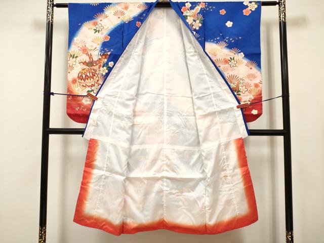 平和屋着物[]七五三　女の子　７歳　祝着　四つ身　花鞠文　折り鶴　暈し染め　金彩　逸品　DABH5459ea