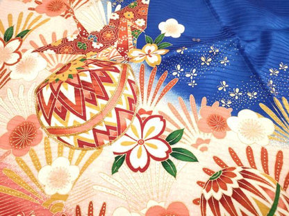 平和屋着物[]七五三　女の子　７歳　祝着　四つ身　花鞠文　折り鶴　暈し染め　金彩　逸品　DABH5459ea