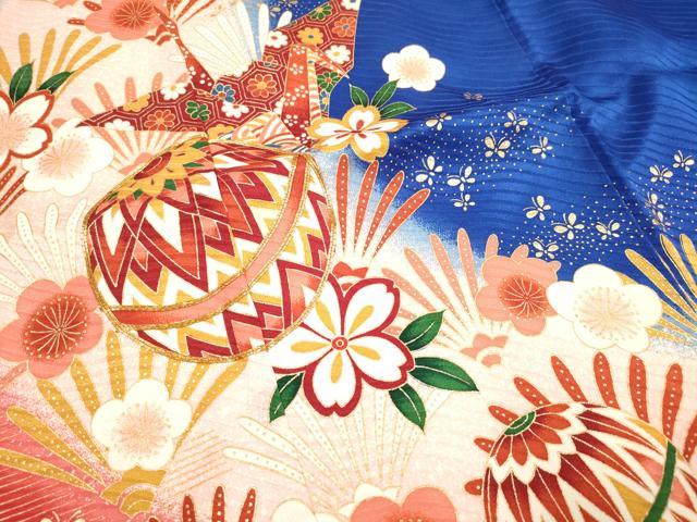 平和屋着物[]七五三　女の子　７歳　祝着　四つ身　花鞠文　折り鶴　暈し染め　金彩　逸品　DABH5459ea