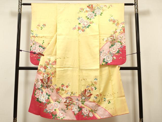 平和屋着物[]七五三　女の子　７歳　祝着　四つ身　牡丹鈴花蝶文　金彩　逸品　DABH5460ea