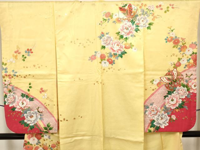 平和屋着物[]七五三　女の子　７歳　祝着　四つ身　牡丹鈴花蝶文　金彩　逸品　DABH5460ea