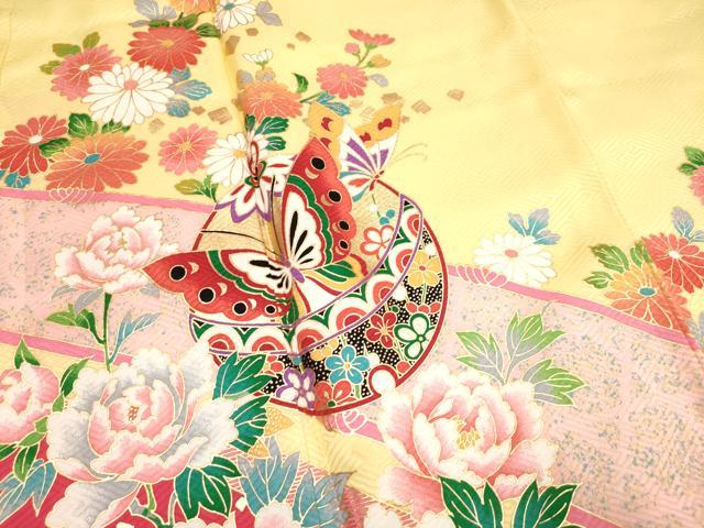 平和屋着物[]七五三　女の子　７歳　祝着　四つ身　牡丹鈴花蝶文　金彩　逸品　DABH5460ea