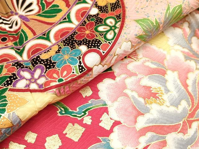 平和屋着物[]七五三　女の子　７歳　祝着　四つ身　牡丹鈴花蝶文　金彩　逸品　DABH5460ea