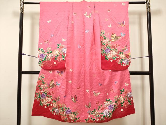 平和屋着物[]七五三　女の子　７歳　祝着　四つ身　舞蝶花文　金彩　逸品　DABH5461ea