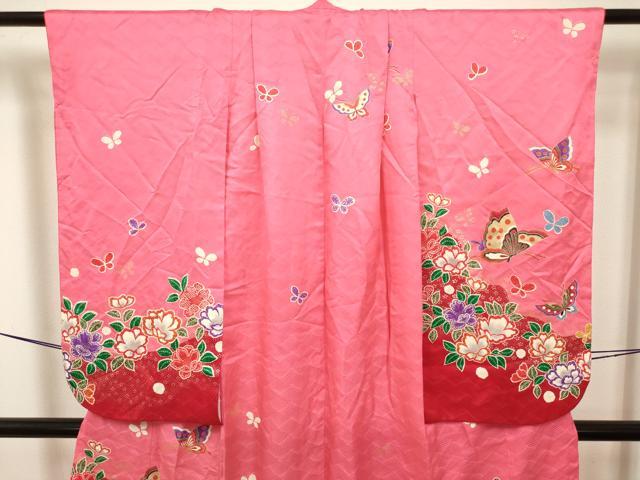 平和屋着物[]七五三　女の子　７歳　祝着　四つ身　舞蝶花文　金彩　逸品　DABH5461ea