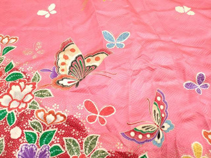 平和屋着物[]七五三　女の子　７歳　祝着　四つ身　舞蝶花文　金彩　逸品　DABH5461ea
