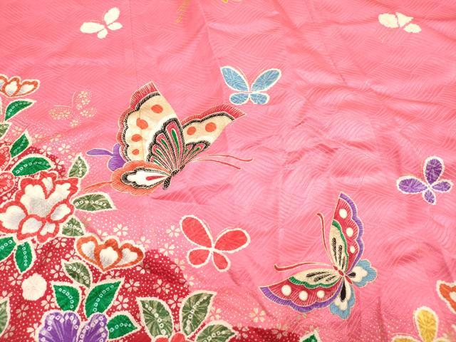 平和屋着物[]七五三　女の子　７歳　祝着　四つ身　舞蝶花文　金彩　逸品　DABH5461ea