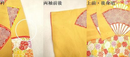 平和屋着物[]七五三　女の子　７歳　祝着　四つ身　扇面花間道　逸品　DABH5462ea