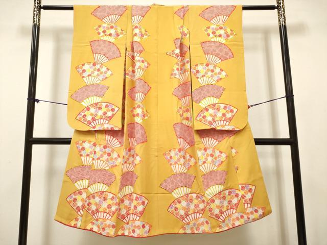 平和屋着物[]七五三　女の子　７歳　祝着　四つ身　扇面花間道　逸品　DABH5462ea