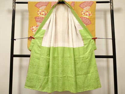 平和屋着物[]七五三　女の子　７歳　祝着　四つ身　扇面花間道　逸品　DABH5462ea