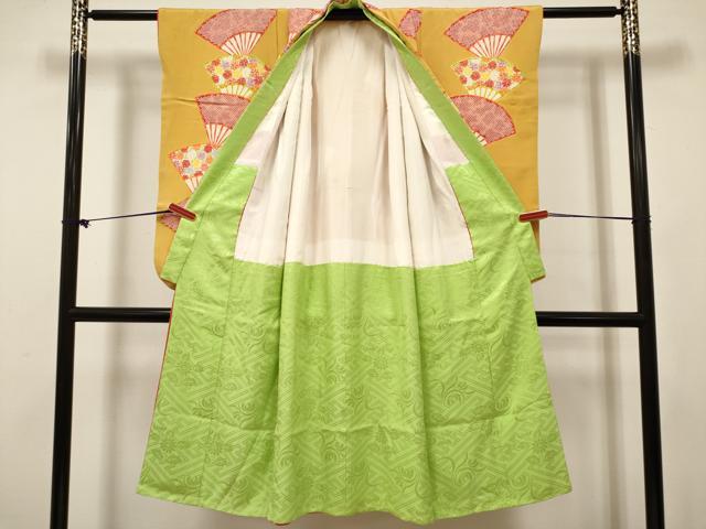 平和屋着物[]七五三　女の子　７歳　祝着　四つ身　扇面花間道　逸品　DABH5462ea