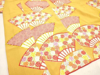 平和屋着物[]七五三　女の子　７歳　祝着　四つ身　扇面花間道　逸品　DABH5462ea